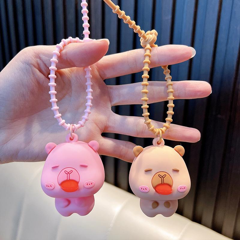 Capybara Tongue-Out Squeeze Toy Keychain Pendant