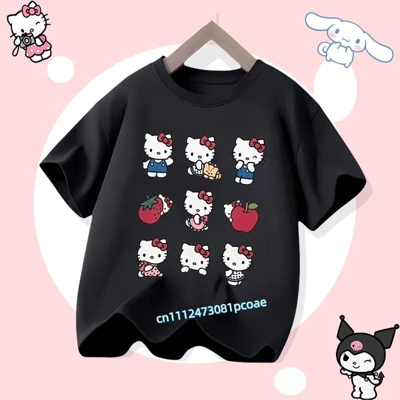 2026 Hello Kitty Summer Tshirt  Cotton ShortSleeved Girls Sportswear with Cartoon Print for Children Aged 112 Years Old