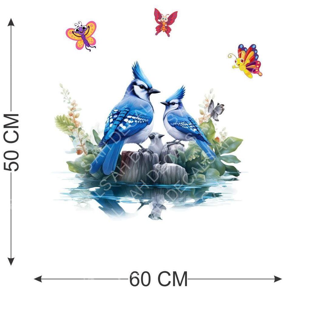 Blue Bird Cartoon Wall Sticker for Kidsroom Class Room Home Décor (60x50cm)