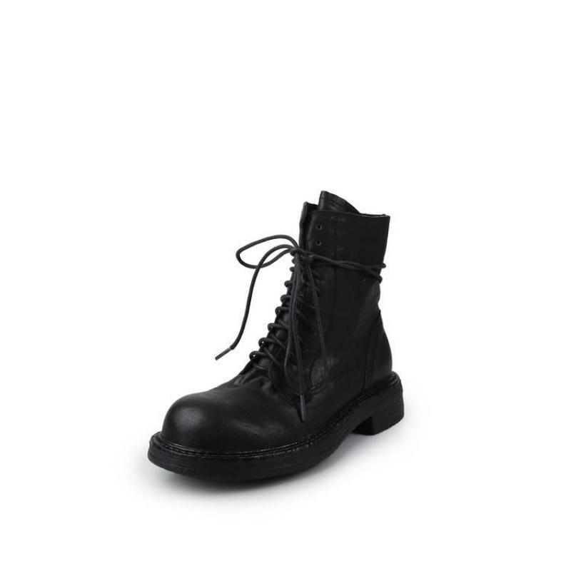 Autumn and winter women's leather boots side zipper large size women's boots leather versatile medium heel Martin boots new comfortable low boots