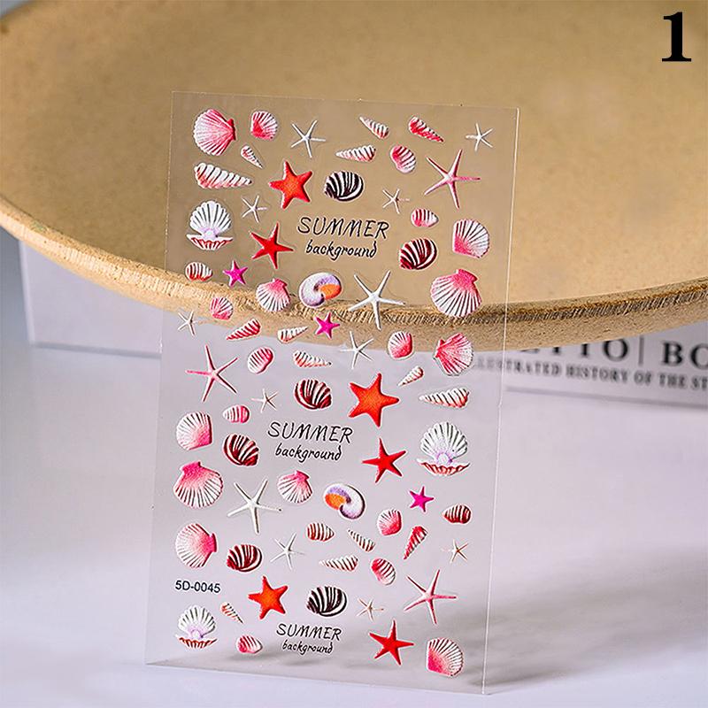 Colourful 5D Relief Fresh Ocean Style Nail Sticker Sea Star Shell Coconut Tree Three-Dimensional Relief Nail Sticker