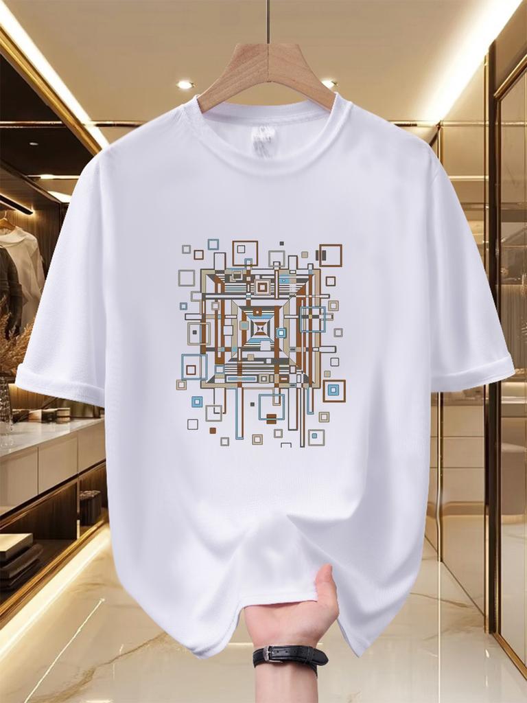 Unisexs Modern Abstract Geometric Print Tshirt Soft Breathable Crew Neck Shortsleeve Casual Summer Top
