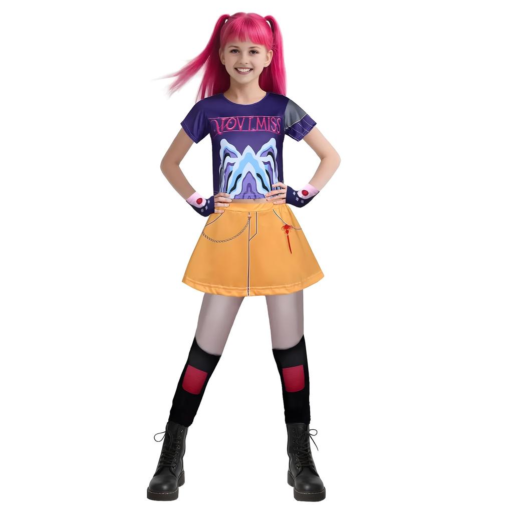 Children's K-Pop Demon Hunter Cosplay Costume with Accessories for Girls - Includes Jacket, Top, and Shorts - P… More