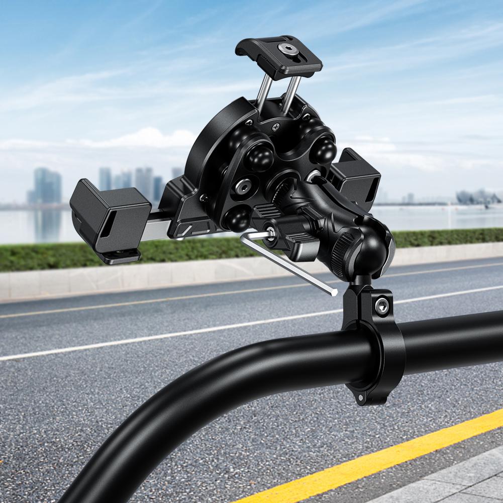 Motorcycle Phone Holder Shock Absorber Anti-Shake Handlebar Rearview Mirror Mount Anti-Theft Mobile Phone Stand for 5.4-7.2 Inch