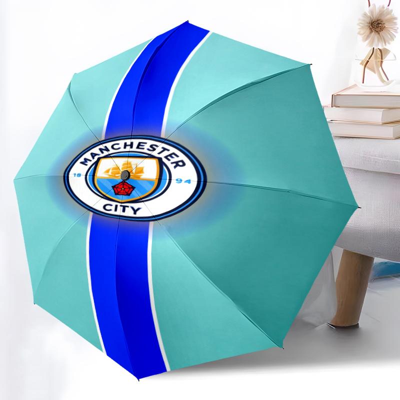 1 Stück stabiler Automatikschirm mit 8 Speichen, Manchester United Manchester City Schirm, Digitaldruck, Faltbarer Schirm für unterwegs im Freien