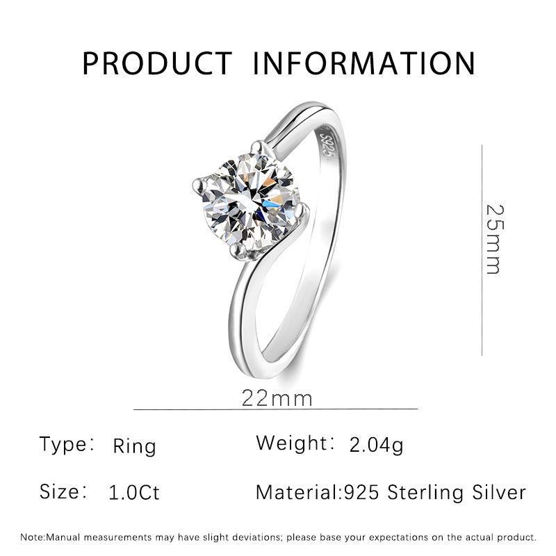 1 Carat Four-Pronged Moissanite Simulated Diamond Ring - Simple & Fashionable Women s Jewelry Size 5