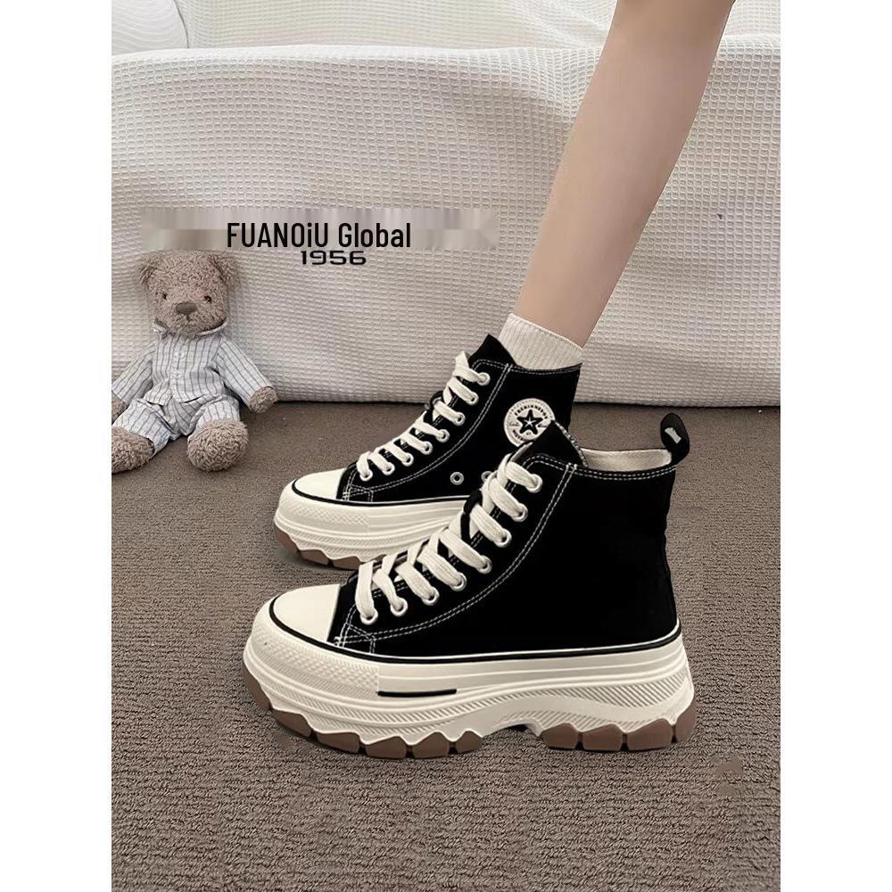 Brandneue 2025 Damen High-Top Canvas Schuhe: Höhenvergrößernde, Dicksohlige, Vielseitige, Lässige Sport-Sneaker für Frühling/Sommer