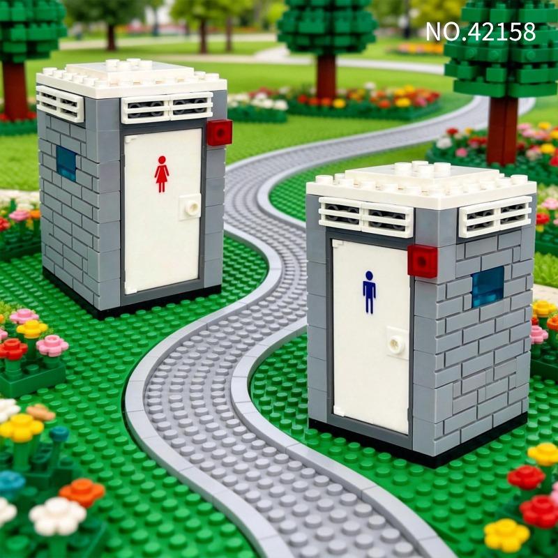 Children assemble toilet blocks, scenic public toilets, small accessories, wild animal cages, educational toy sets.