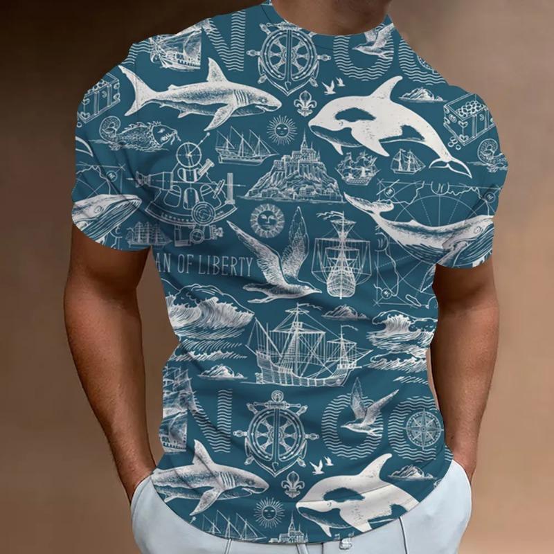 Nautical Pattern Fashion Men's T-shirt 3d Printing Classic Retro Short Sleeve Short Sleeve Loose Casual Super High Top