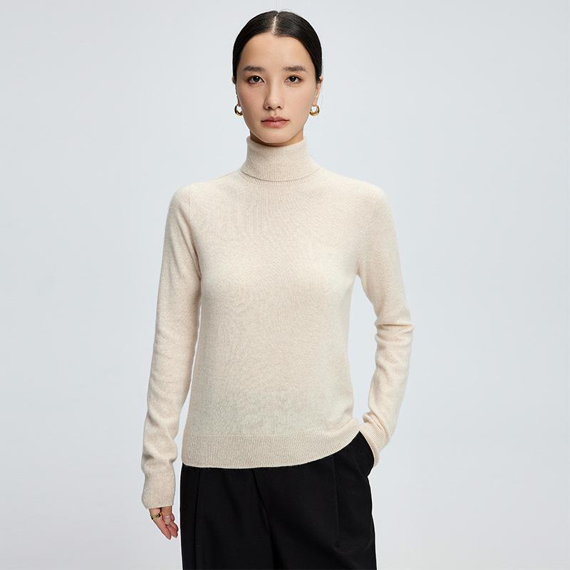 Women's Cashmere High-Neck Pullover Sweater - Autumn/Winter, Pure Color, Long Sleeve, Skin-Friendly Knitted Base Layer
