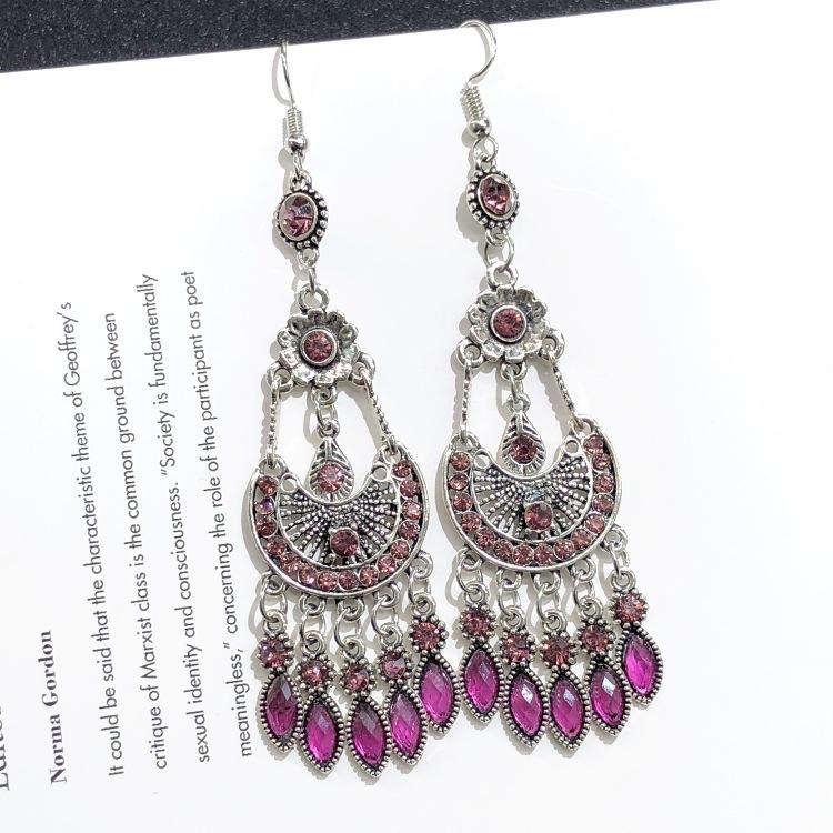 Retro crystal fringed earrings femininity versatile personality long earrings fashion court earrings