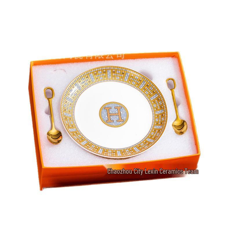 Europäisches Knochenporzellan Geschirrset: Keramiktassen & Untertassen, Kreative Obst-, Speise- & Steakteller