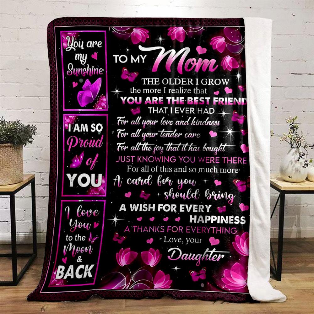 To My Mom Love Words Pink Butterfly Design, Warm Blanket Blanket for Livingroom Couch Lunch Break Soft Throw for Friend's Festival Gift