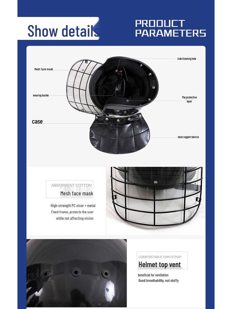 European-style Explosion-proof Riot Helmet with Steel Mesh - Safety Protection Helmet