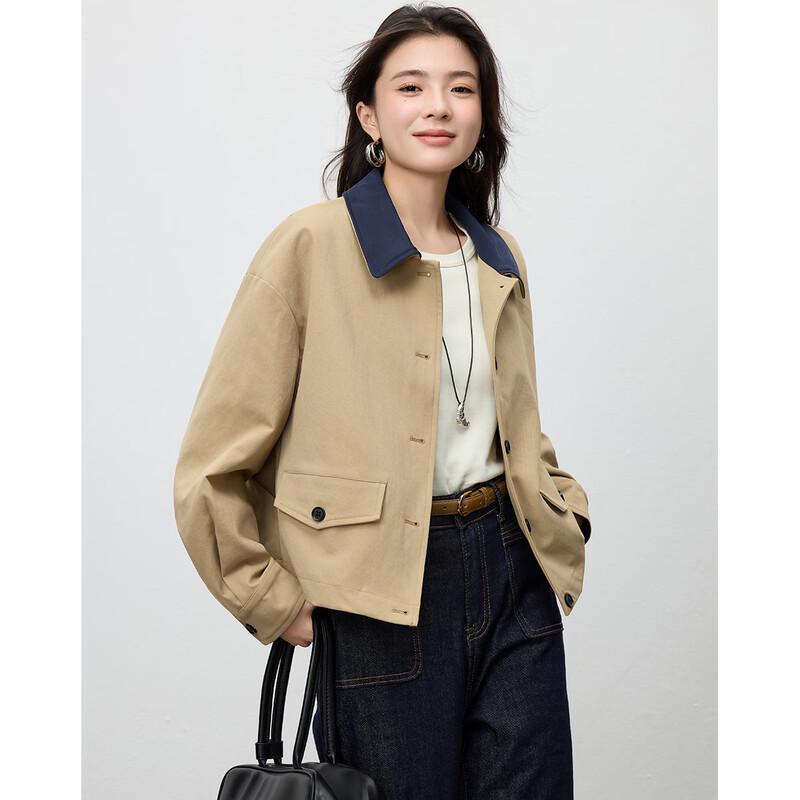 TERRE BLEUE Women's Lapel Short Trench Coat Jacket