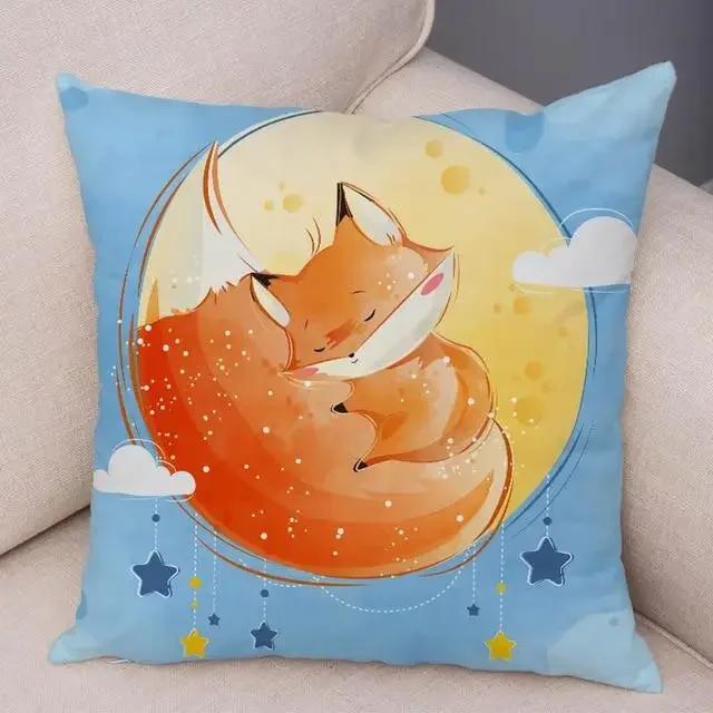 Cute Cartoon Giraffe Fox Reindeer Pillow Cover Nordic Children's Room Decoration Sofa Home Animal Cushion