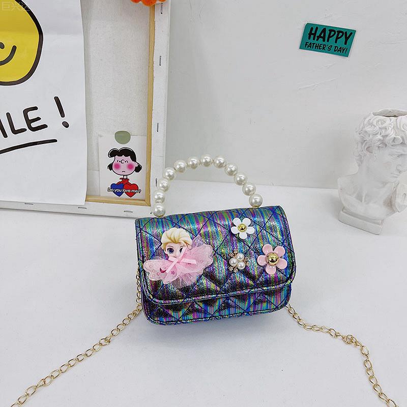 Adorable Kids Fashionable Mini Pu Leather Handbag With Charming Pearl Accessories Princess Black