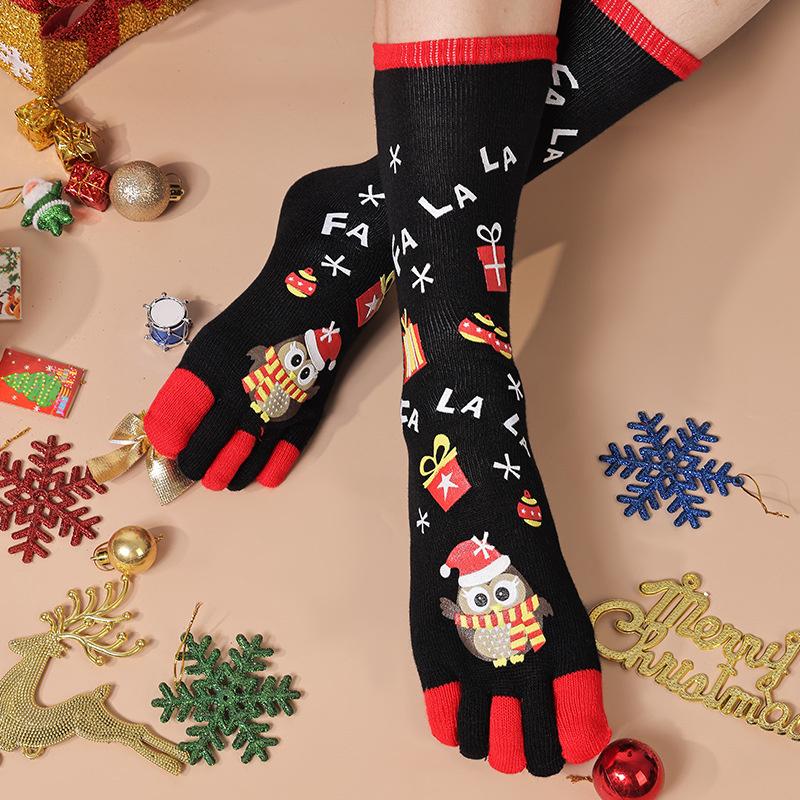 New Fashion Women Funny Cartoon Printed Toe Socks Cotton Five Fingers Socks Casual Soft Socks Women Christmas Sock