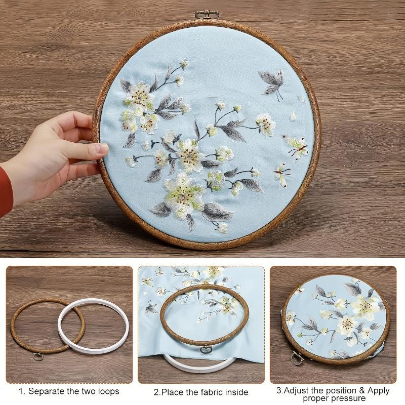 5/10/15pcs Round Embroidery Hoop Set with Faux Wood Design for DIY Embroidery Cross-Stitching Hanging Decorations Display Items
