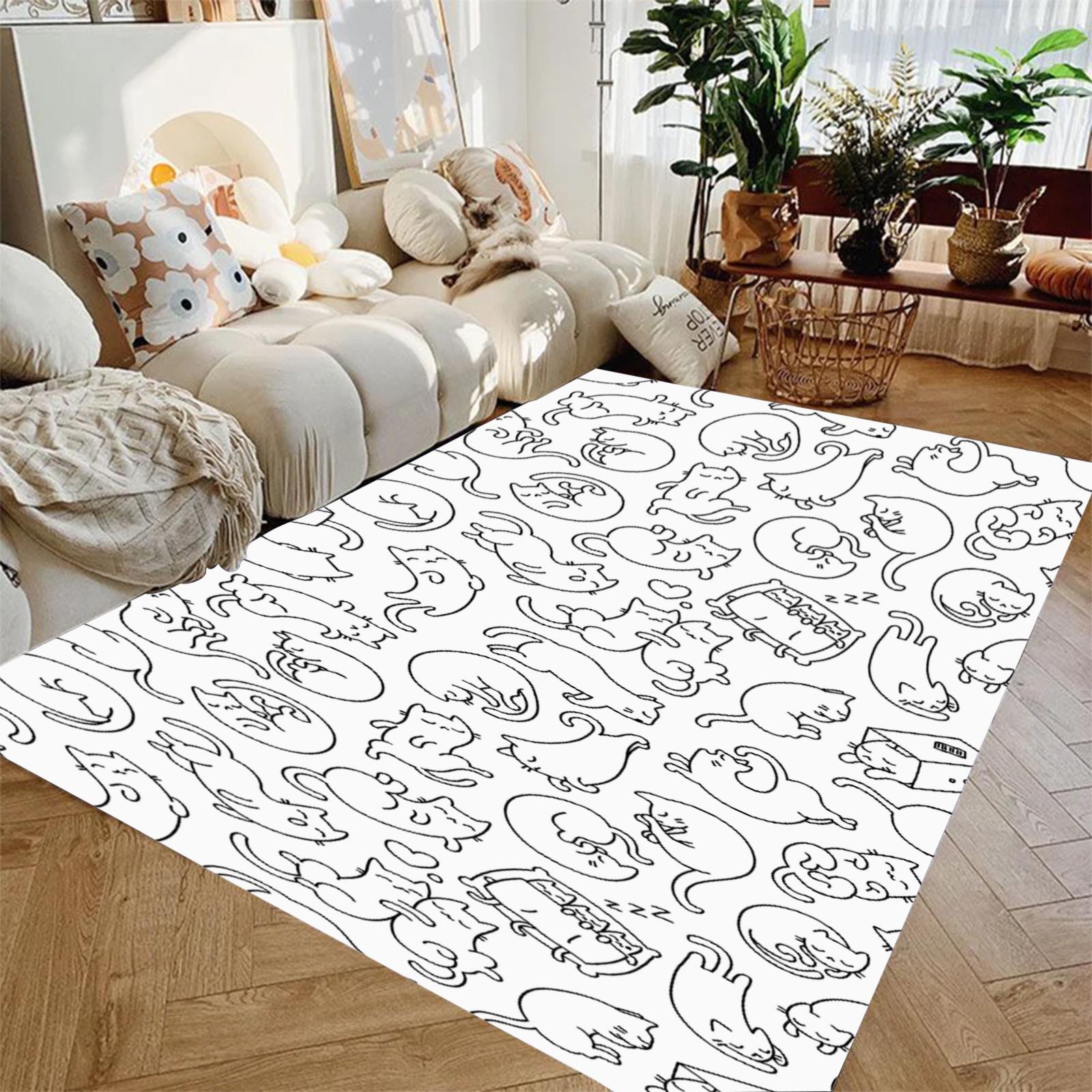 

Black White Carpet Little Lovely Cat 3D Print Living Room Bedroom Decor Non-slip Rug Floor Mat Surface Cozy Carpet Birthday Gift 100x150cm
