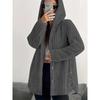 Women's Winter Long Female Warm Loose Plush Hooded Thick Coat Jacket Button Hooded Loose Coat Winter Outerwear