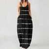 Fashion Women's Loose Casual Summer Striped Print Pocket Sling Sleeveless Dress