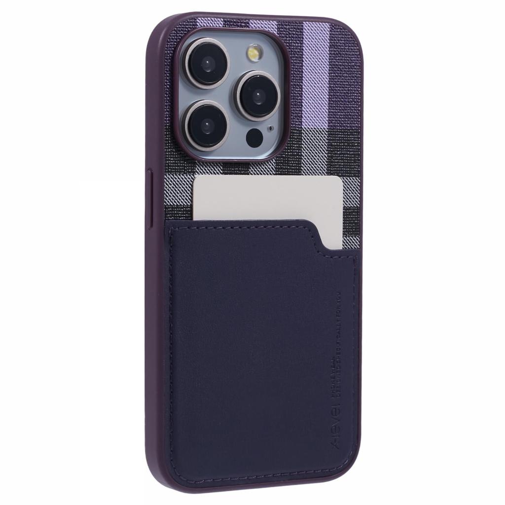 For iPhone 15 Pro Case Card Slot Leather Coated PC+TPU Hybrid Protective Cover