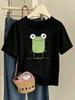 Family Matching Kids Tee Goofy Big Eyed Frog Graphic Short Sleeve Cotton T Shirt Girls Boys Parent Child Fun Daily Casual Wear