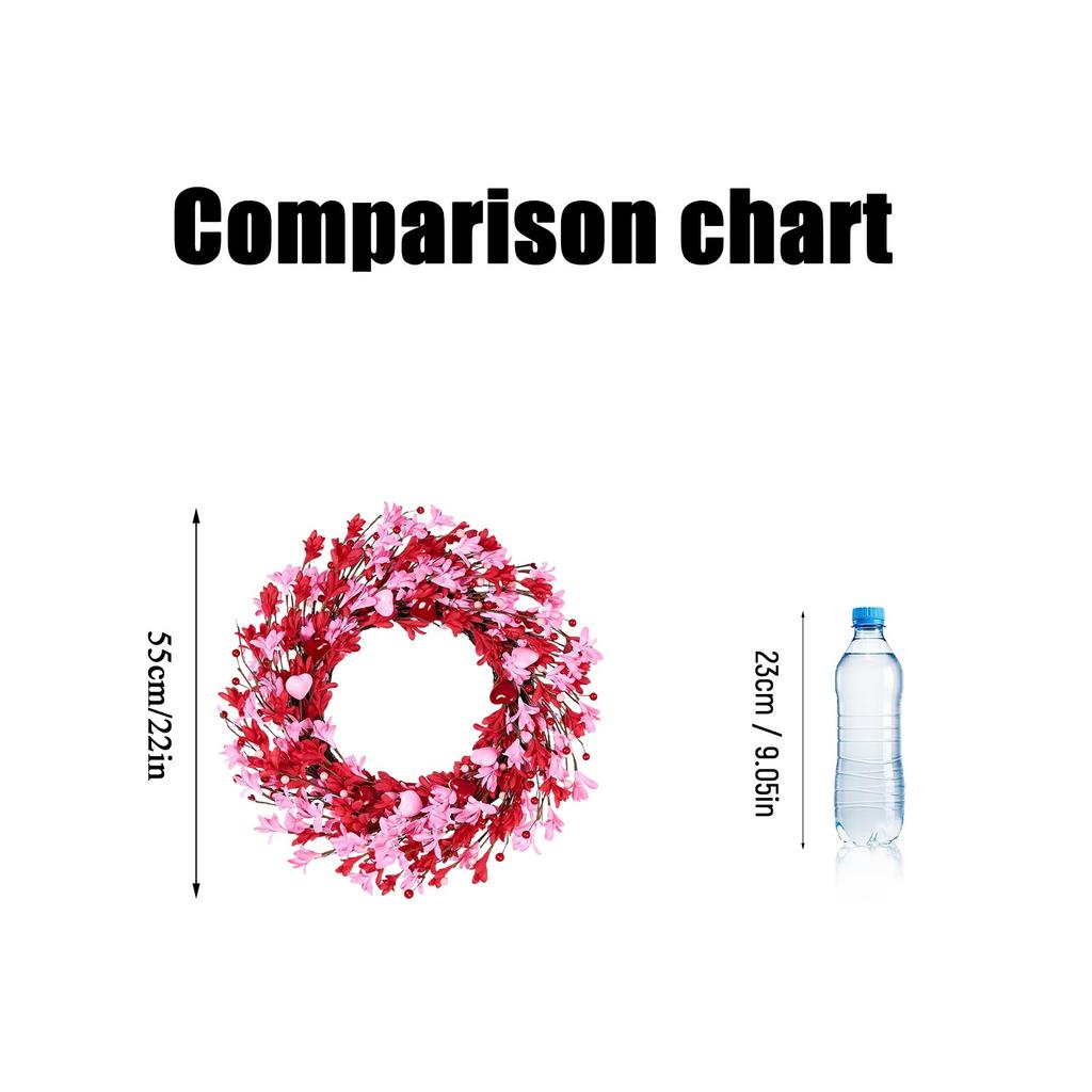 Alla hjärtans dag-krans, Prydd med forsythia, hjärtformade bär och gröna blad, En perfekt ytterdörrskrans för Alla hjärtans dag.