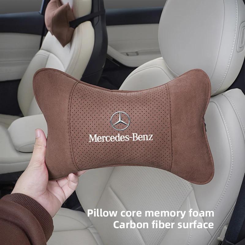 New 80% Car Suede Headrest Neck Support Auto Seat Accessories For Mercedes Benz AMG W204 W205 W203 W211 W212 W213 W201 W210 W12