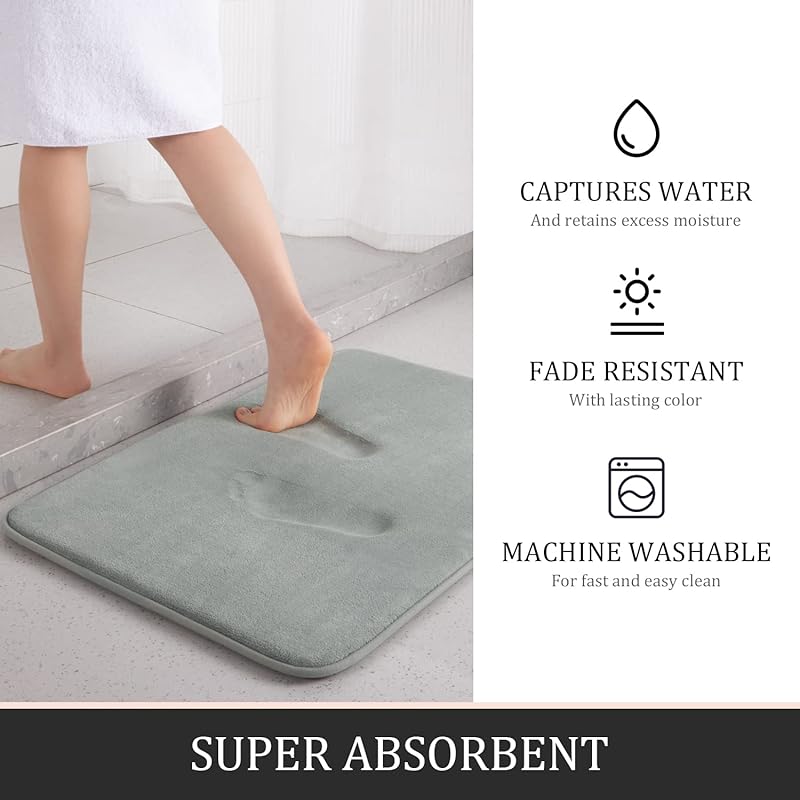 YIHOUSE Bathroom Rug Set 5 Piece, Memory Foam Bath Mat Set, Super Absorbent Bath Mats for Bathroom - Non-Slip & Washable 5 Pieces серый
