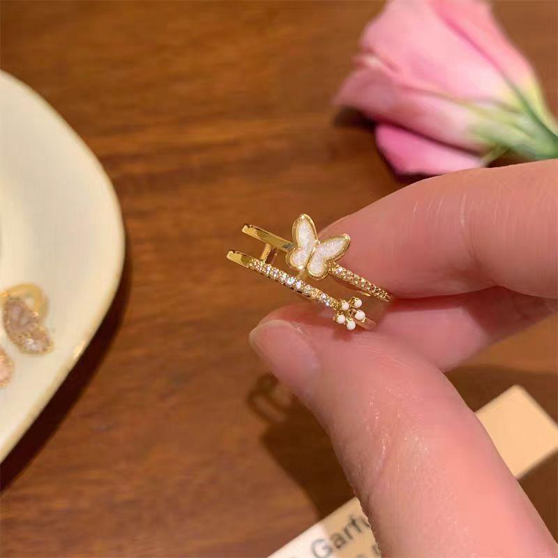 Dripping Butterfly Double Ring Female Niche Design Advanced Sense Index Finger Ring Tide Fashion Personality Open Ring