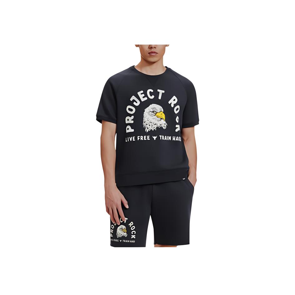 Under Armour Johnson Series American Vintage Letter Print Slim Fit Round Neck Sports T-Shirt Men T-Shirt Black 1383223-001