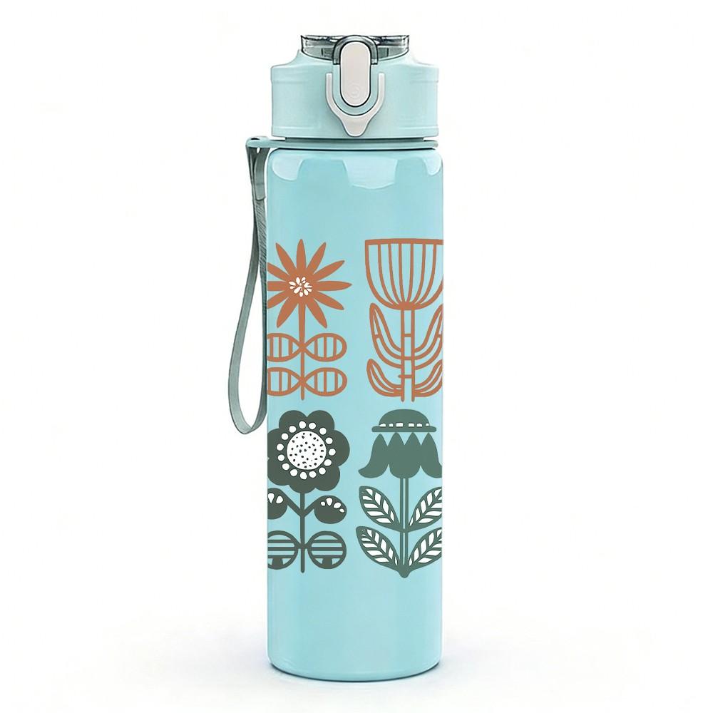 1PC Vintage Floral Botanical Set 750ml Color Plastic Sports Water Bottle Leakproof Flip Straw Lid Suitable for Sports Office Home Use