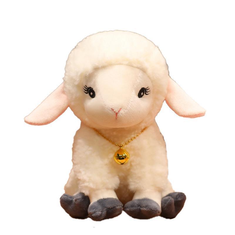 Cute Long Ear Stuffed Sheep Bell Necklace Fluffy Plush Animal Pendant for Desk Ornament Friend Souvenir Gift