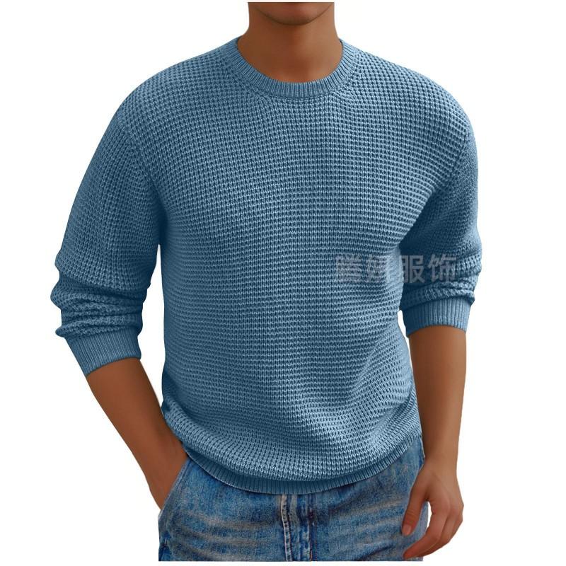 Mens 2026 Solid Color Crew Neck Long Sleeve Knit Sweater Plus Size Warm Casual Youth Fashion