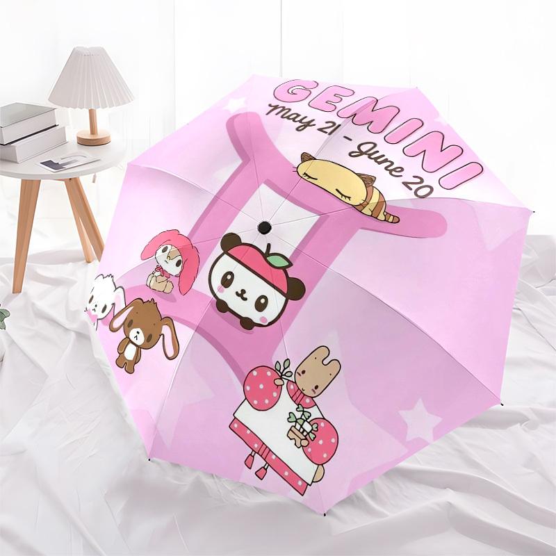 1pc Sanrio Zodiac Gemini Cute Characters Umbrella with Plastic Handle, Suitable for All Seasons Outdoor YUSAN372