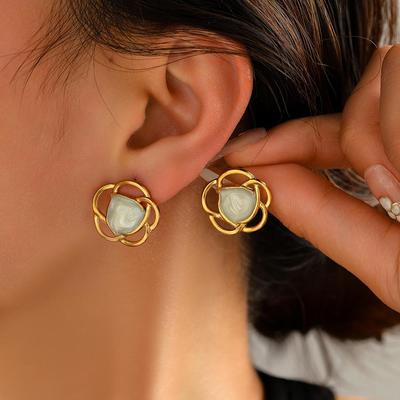 18K Goldplattierte Retro-Steckohrringe mit Tropfglasur für Damen, Farbecht & Vielseitiger Edelstahl, Auf Lager