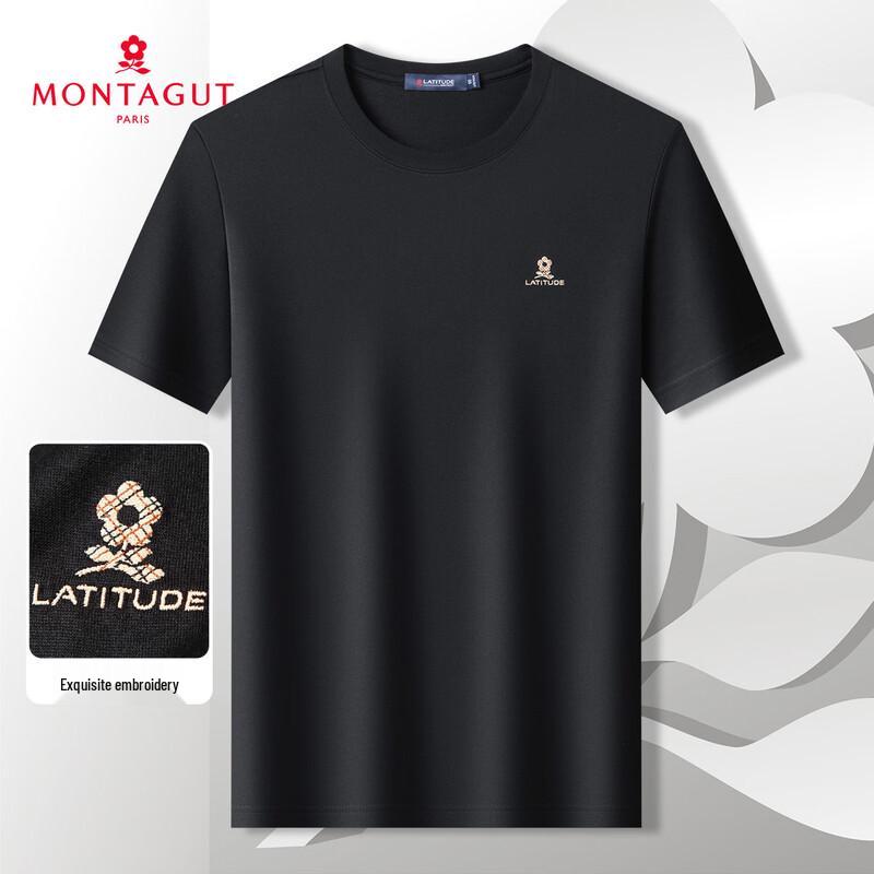 MONTAGUT Men s Embroidered Cotton Blend Short Sleeve T-Shirt 50