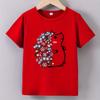 Girls' Summer Short-Sleeve Cartoon 'Flower Hedgehog' Print T-Shirt