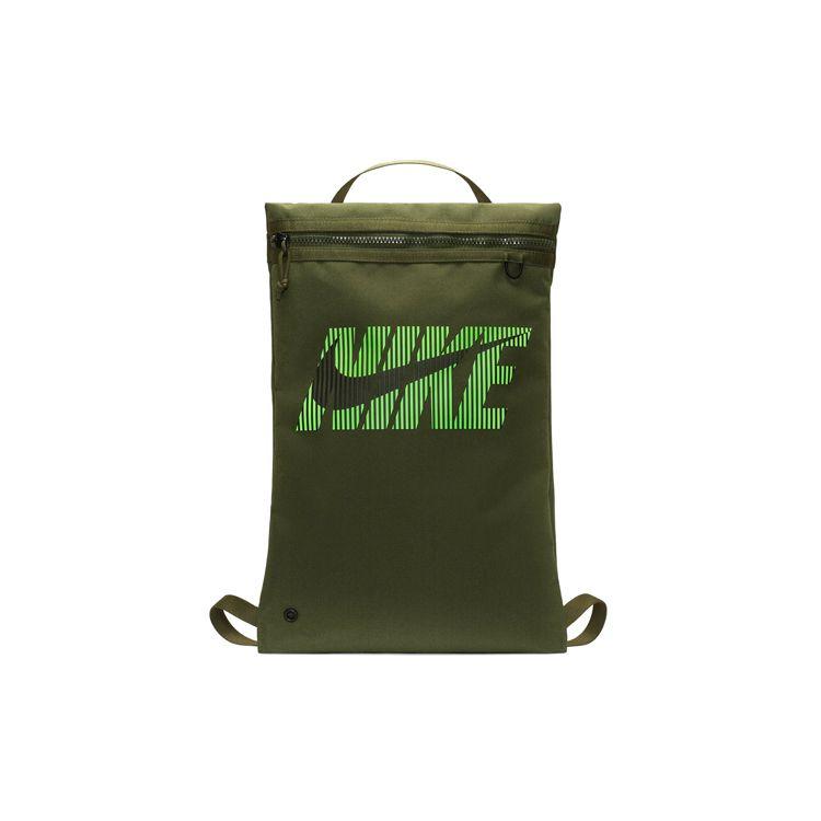Nike Utility Fabric Large Letter Logo Print Zipper Training Gym Bag Backpack Men Backpack Military-Green DA8225-325 Army Green