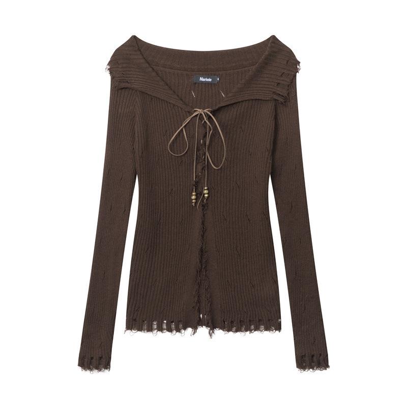 

Весенний женский свитер с длинными рукавами и бретельками в стиле Spice Girl L коричневый