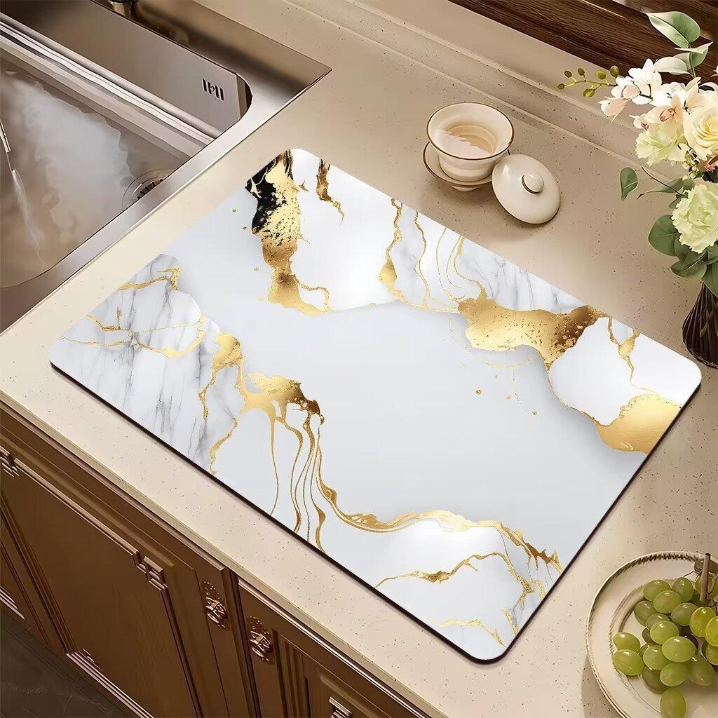 Absorbent Anti-slip Coffee Dish Mats Marble Print Kitchen Absorbent Draining Mat Drying Mat Quick Dry Bathroom Drain Pad