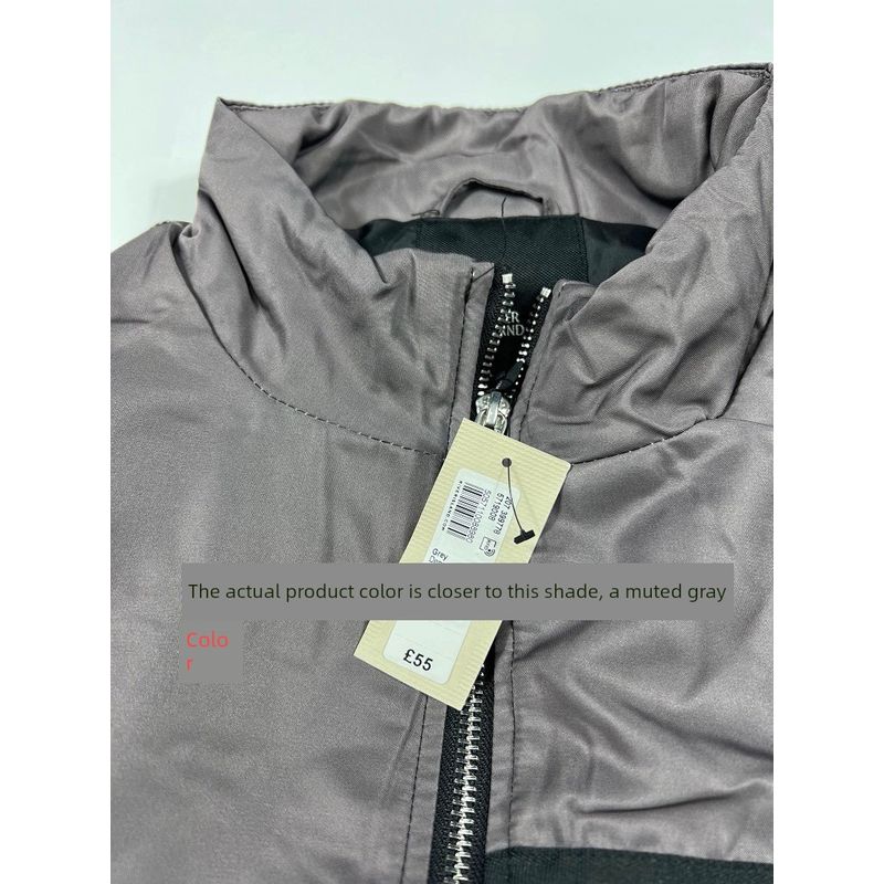 European and American Style Men s Spring and Autumn Thin Short Jacket Casual Stand Collar Padded Thin Cotton Coat Taupe S
