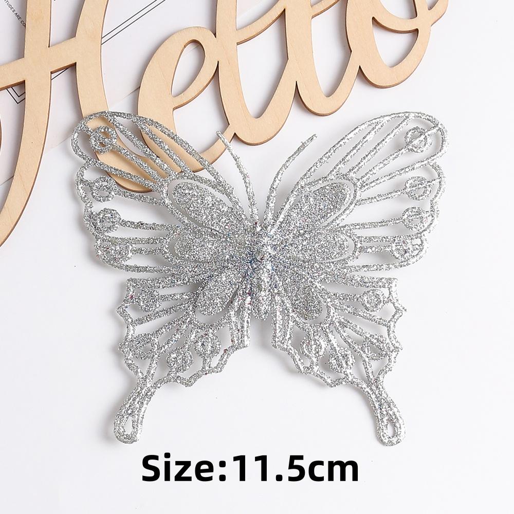 5/10PCS Christmas Butterflies Xmas Tree Ornaments Single Layer Gold Powder Glitter Artificial Flower DIY Crafts Christmas Decor