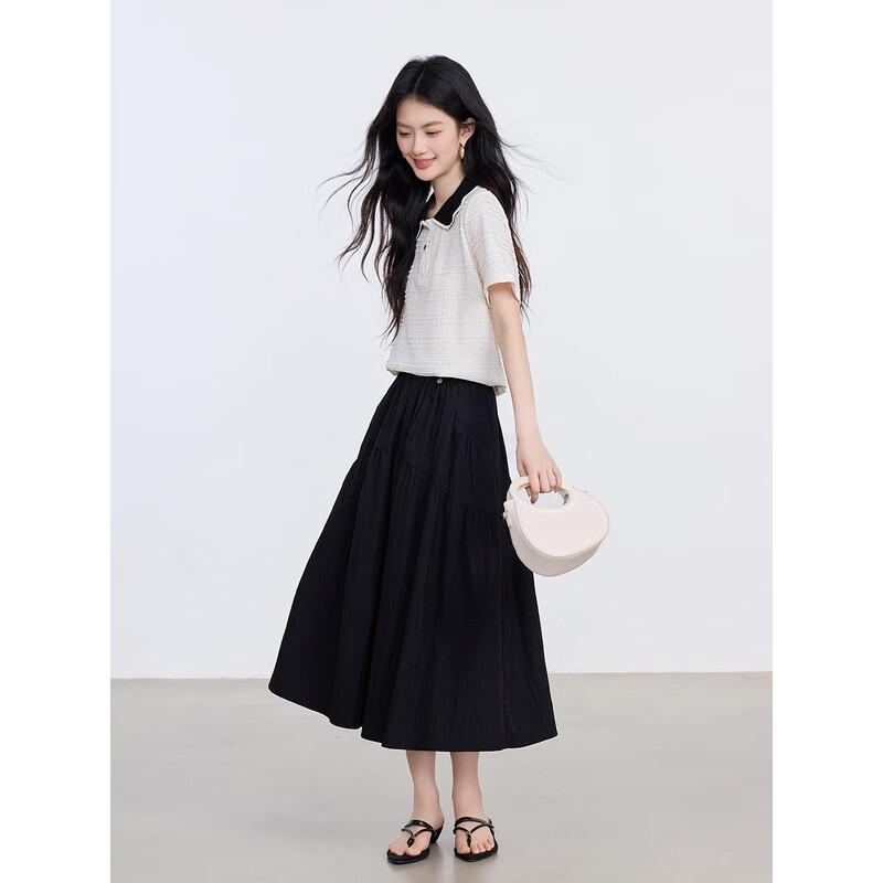 Women's Color Block Polo Collar Short Sleeve T-Shirt