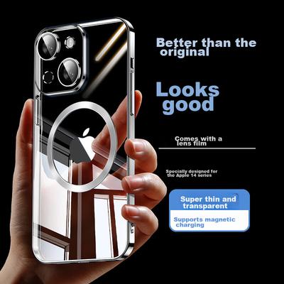 IPhone 14 Case, Apple IPhone 14, Electroplated Magnetic Anti-Drop Upgraded Lens Full Protection Transparent Ultra-Thin Case, Elegant Silver