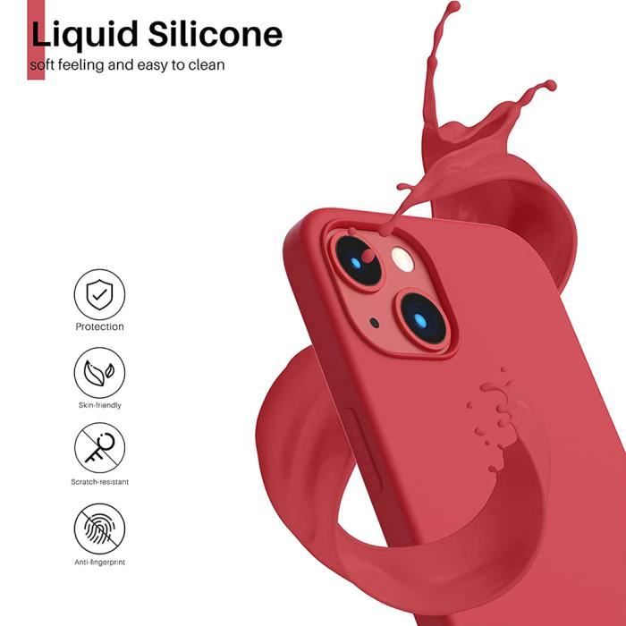 Case for iPhone 15 - Silicone - Red - Non-slip - Flexible - 2 Tempered Glasses