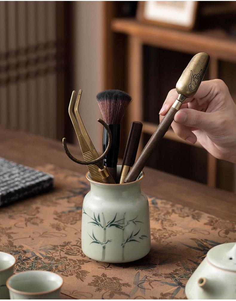 Hand-painted Kung Fu Tea Set: Complete Tea Ceremony Six Gentlemen Tools & Tea Stand Ornaments.
