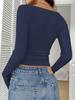 New Autumn/Winter 2025 European Lace Button V-Neck Slim Fit Long Sleeve Women's Top